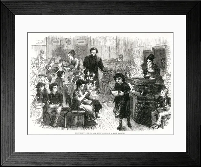 Framed Print : Half penny dinners for poor children, East London 1870 Framed Print : Half penny dinners for poor children, East London 1870