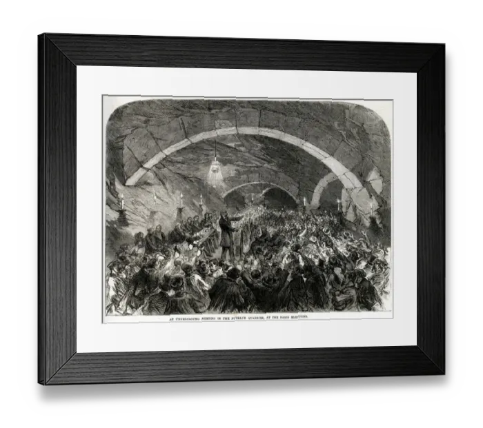 Framed Print : Underground Meeting in the Puteaux Quarries, Paris 1869 Framed Print : Underground Meeting in the Puteaux Quarries, Paris 1869