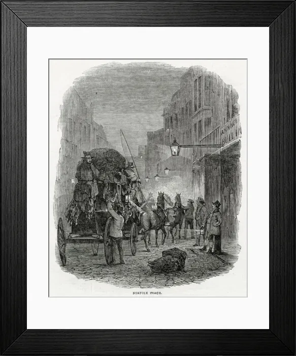 Framed Print : Norfolk Coach outside Leadenhall Market, London 1845 Framed Print : Norfolk Coach outside Leadenhall Market, London 1845