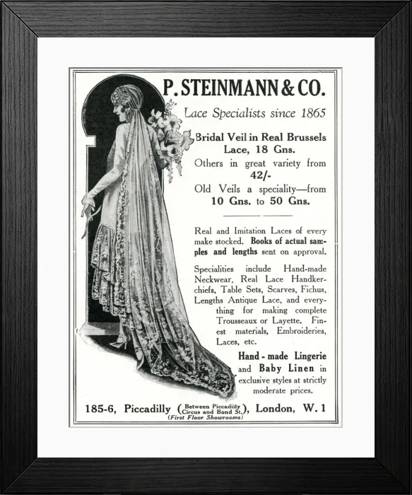 Framed Print : Advert for P. Steinmann and Co lace specialists 1930 Framed Print : Advert for P. Steinmann and Co lace specialists 1930