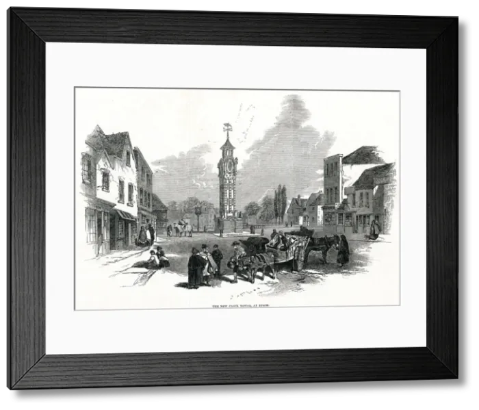 Framed Print : New clock tower at Epsom 1847 Framed Print : New clock tower at Epsom 1847