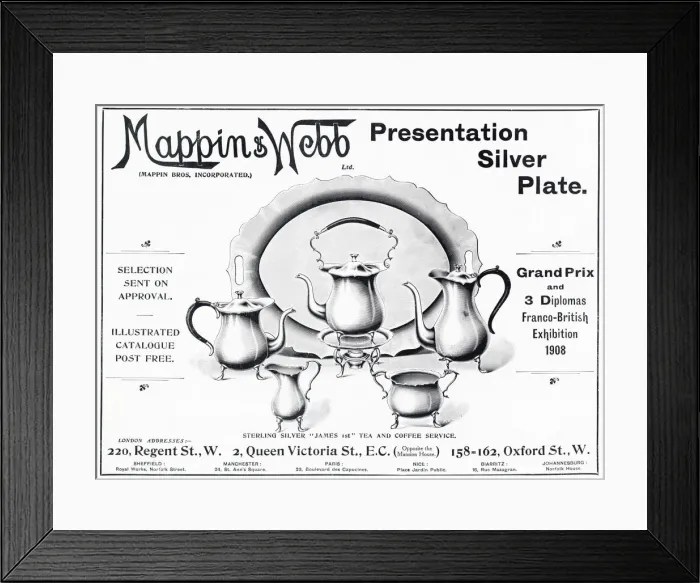 Framed Print : Advert for Mappin & Webb sterling silver service 1908 Advert for Mappin & Webb Framed Print : Advert for Mappin & Webb sterling silver service 1908 Advert for Mappin & Webb