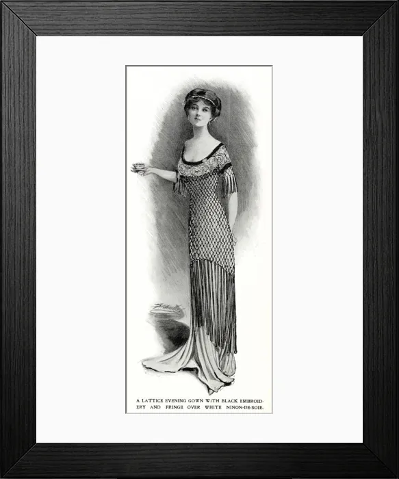 Framed Print : Lattice fishtail evening gown 1910 Framed Print : Lattice fishtail evening gown 1910