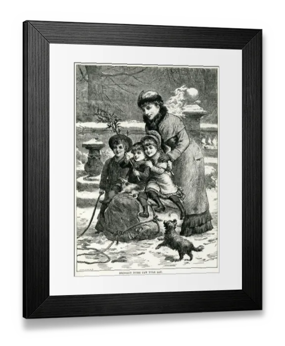 Framed Print : Bringing home the yule log 1883 Framed Print : Bringing home the yule log 1883