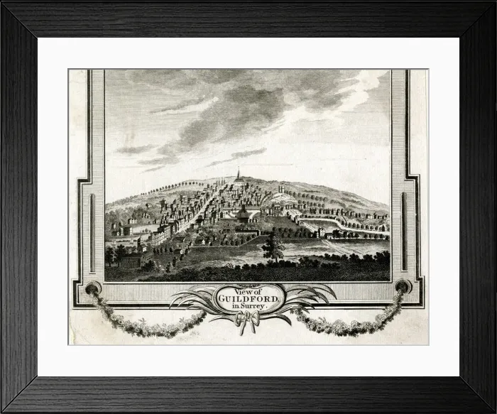 Framed Print : GUILDFORD. General view of Guildford, Surrey : the river Wey runs in the foreground Framed Print : GUILDFORD. General view of Guildford, Surrey : the river Wey runs in the foreground