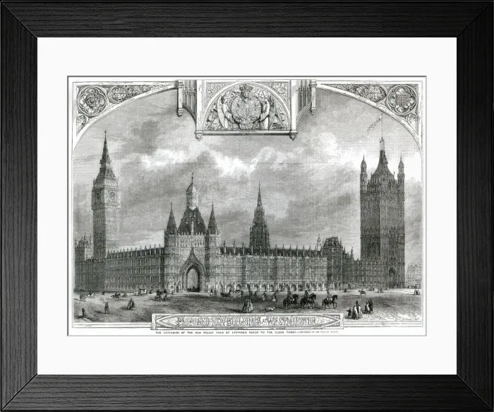 Framed Print : Extension of new St. Stephens Porch to Clock Tower 1857 Framed Print : Extension of new St. Stephens Porch to Clock Tower 1857