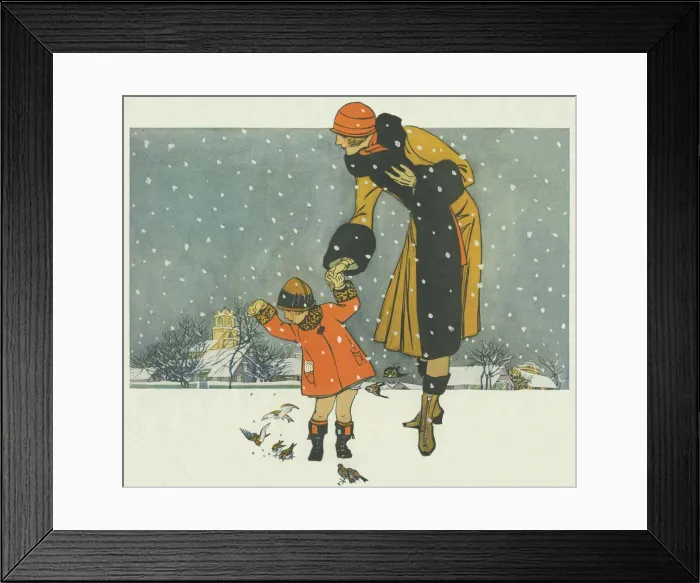 Framed Print : Feeding Birds in the Snow Framed Print : Feeding Birds in the Snow