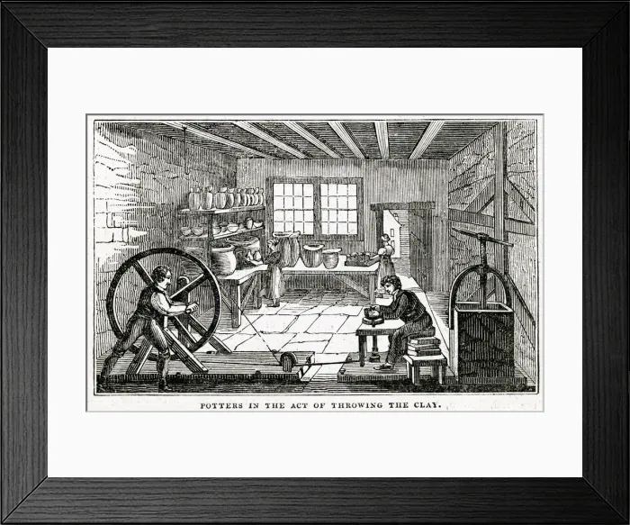 Framed Print : Potters throwing clay 1836 Framed Print : Potters throwing clay 1836