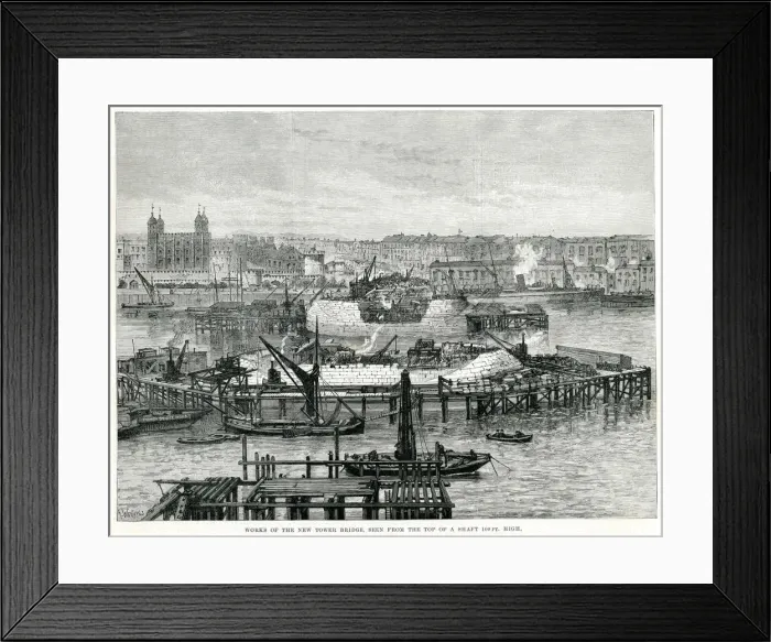 Framed Print : Progress on Tower Bridge, London 1890 Framed Print : Progress on Tower Bridge, London 1890
