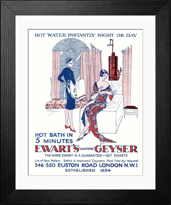 Framed Print : Advert for Ewarts Geyser hot water 1928 Framed Print : Advert for Ewarts Geyser hot water 1928