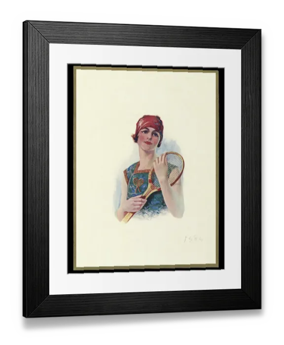 Framed Print : Chocolate box design, lady with tennis racquet Framed Print : Chocolate box design, lady with tennis racquet