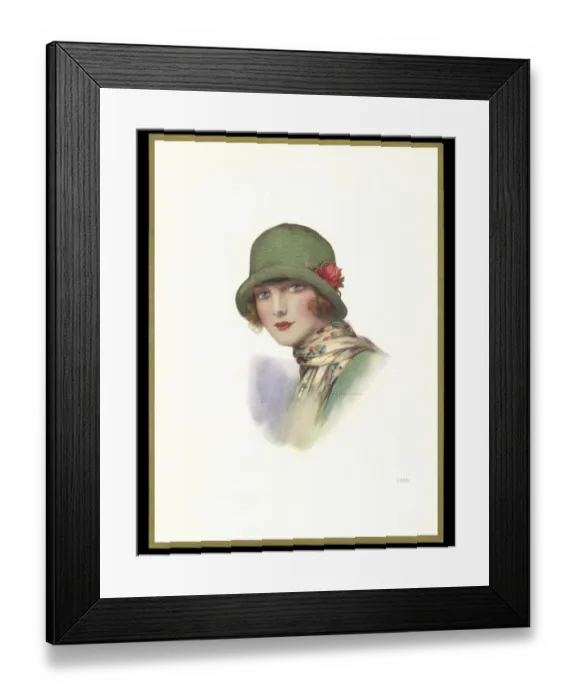 Framed Print : Chocolate box design, lady in green cloche hat Framed Print : Chocolate box design, lady in green cloche hat