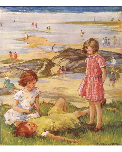 Children at Seaside - Sunny Days by C V MacKenzie