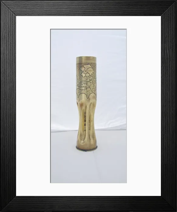 Framed Print : French 75 mm shell case with floral design Framed Print : French 75 mm shell case with floral design