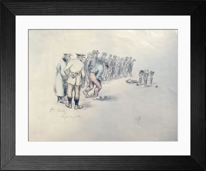 Framed Print : Le Jeu de Quiller Allied soldiers playing skittles