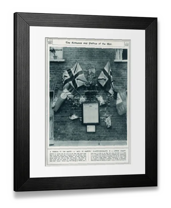 Framed Print : A tribute to the brave in an East London street, WW1 Framed Print : A tribute to the brave in an East London street, WW1