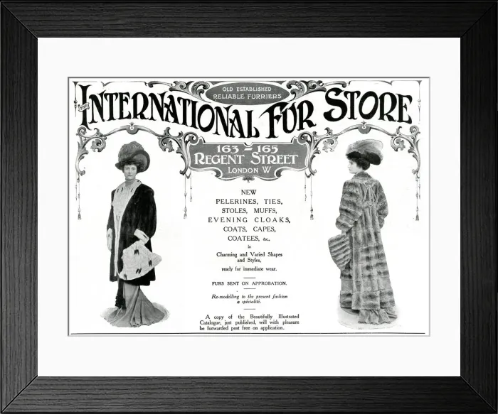 Framed Print : Advert for International Fur Store 1908