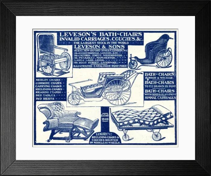 Framed Print : Advert for Levesons invalid & bath chairs 1908 Advert for Levesons invalid & bath Framed Print : Advert for Levesons invalid & bath chairs 1908 Advert for Levesons invalid & bath