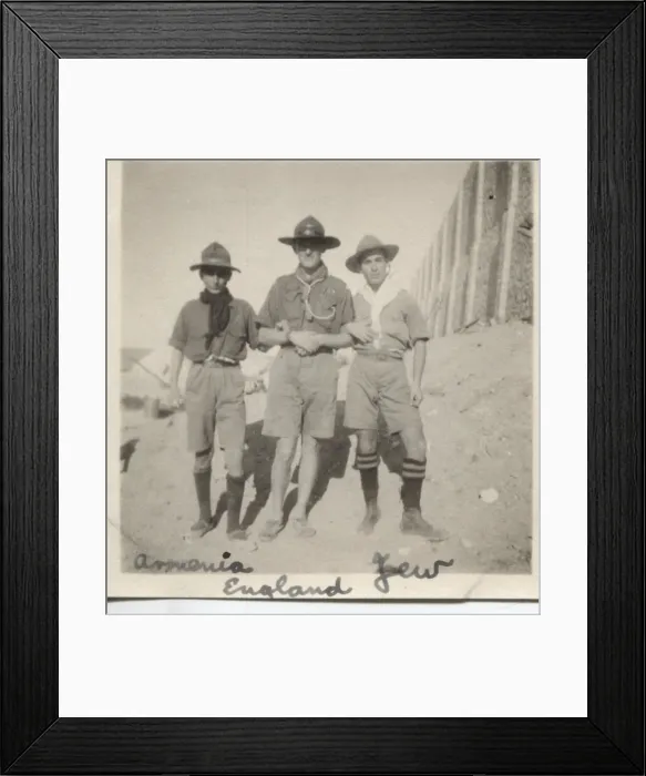 Framed Print : Three boy scouts arm in arm, Egypt