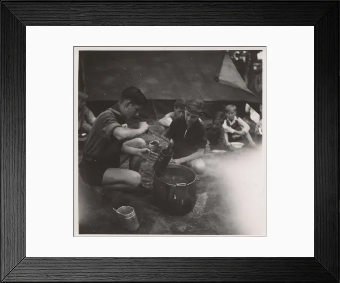 Framed Print : German boy scouts enjoying a meal at camp Framed Print : German boy scouts enjoying a meal at camp