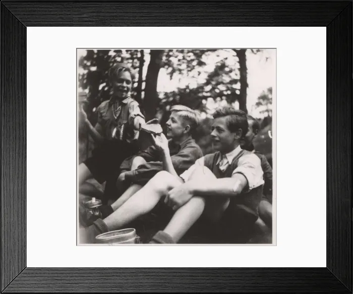 Framed Print : German boy scouts enjoying a meal at camp Framed Print : German boy scouts enjoying a meal at camp