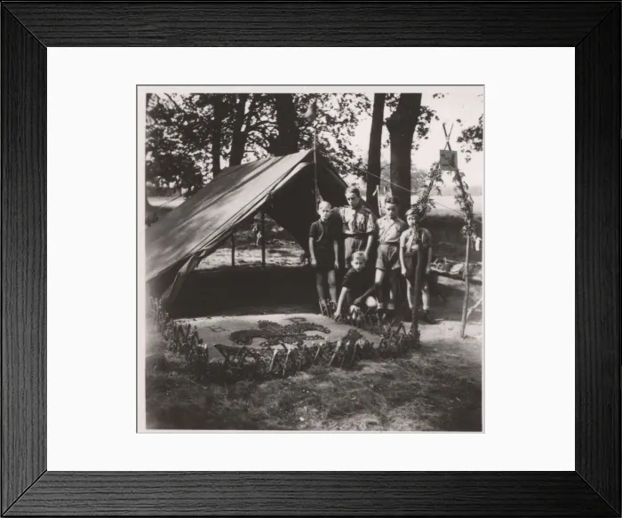 Framed Print : German boy scouts at camp with BP memorial Framed Print : German boy scouts at camp with BP memorial