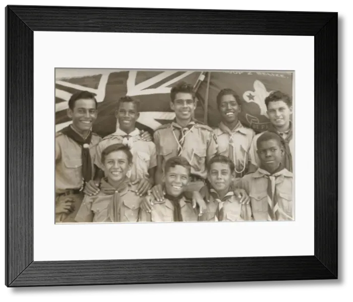 Framed Print : Group photo, boy scouts at Loyola Camp, British Honduras Framed Print : Group photo, boy scouts at Loyola Camp, British Honduras