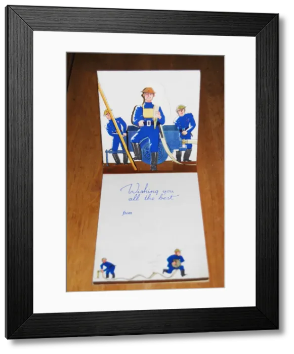 Framed Print : WW2 greetings card, firemen Framed Print : WW2 greetings card, firemen