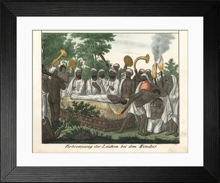 Framed Print : Hindu funeral ceremony with body on a bier about to be cremated Framed Print : Hindu funeral ceremony with body on a bier about to be cremated