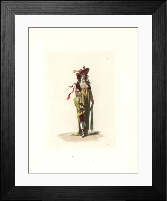 Framed Print : Costume of Madame Raquet, merveilleuse in the martyr style Framed Print : Costume of Madame Raquet, merveilleuse in the martyr style