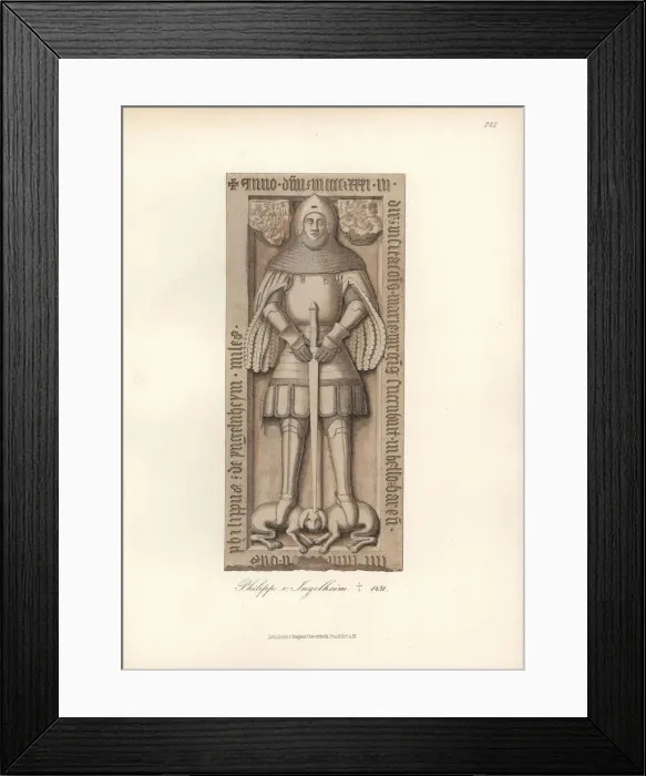 Framed Print : Knight in armor from the 15th century with heraldic shield and helmet Framed Print : Knight in armor from the 15th century with heraldic shield and helmet