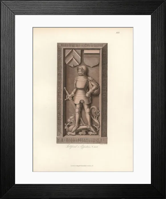 Framed Print : Knight in armor from the 15th century with heraldic shield and helmet Framed Print : Knight in armor from the 15th century with heraldic shield and helmet