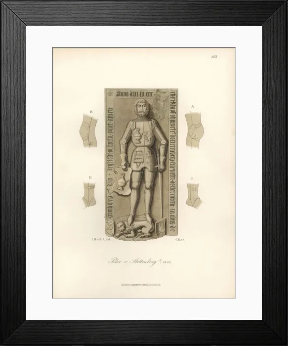 Framed Print : Knight in armour from the 15th century with heraldic shield and helmet Framed Print : Knight in armour from the 15th century with heraldic shield and helmet