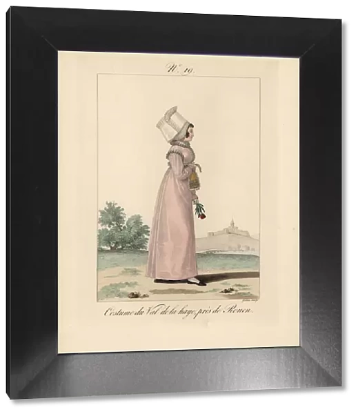 10939152. Woman in bavolet bonnet and costumer of Val-de-la-Haye, near Rouen.