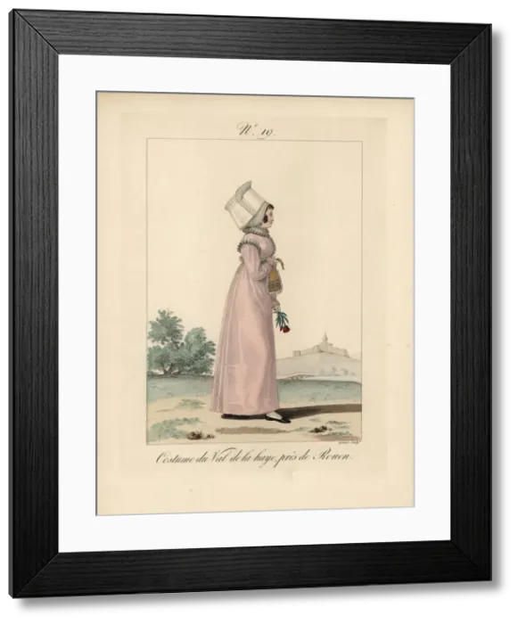 Framed Print : Woman in bavolet bonnet and costumer of Val-de-la-Haye Framed Print : Woman in bavolet bonnet and costumer of Val-de-la-Haye
