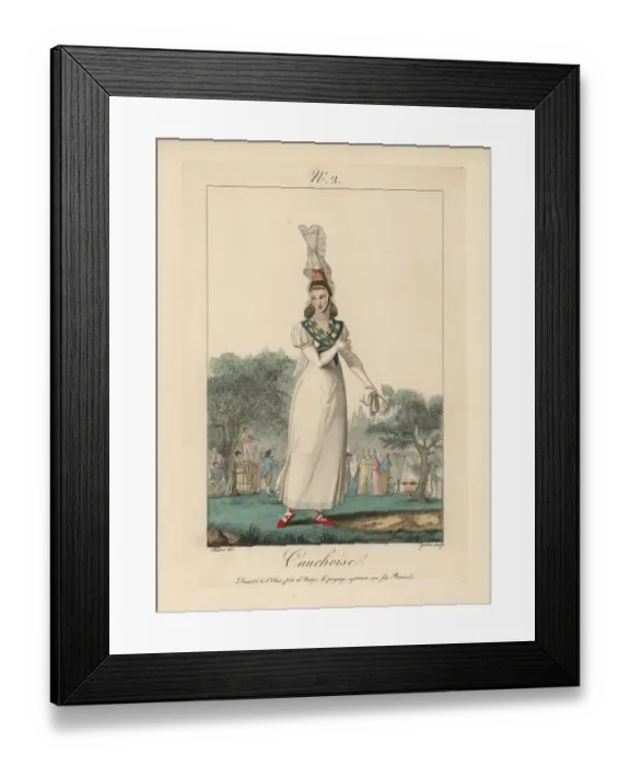 Framed Print : Woman of Caux in white dress, tall bonnet with lace tails at a harvest festival in an orchard Framed Print : Woman of Caux in white dress, tall bonnet with lace tails at a harvest festival in an orchard