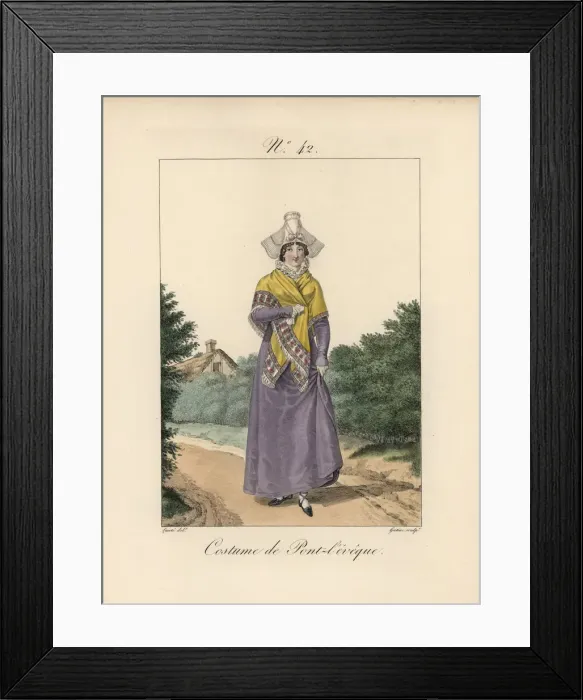 Framed Print : Costume of Pont lEveque. Bavolet bonnet with papillon butterfly wings fixed at the temples Framed Print : Costume of Pont lEveque. Bavolet bonnet with papillon butterfly wings fixed at the temples