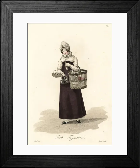 Framed Print : Crockery seller, Paris, early 19th century Framed Print : Crockery seller, Paris, early 19th century