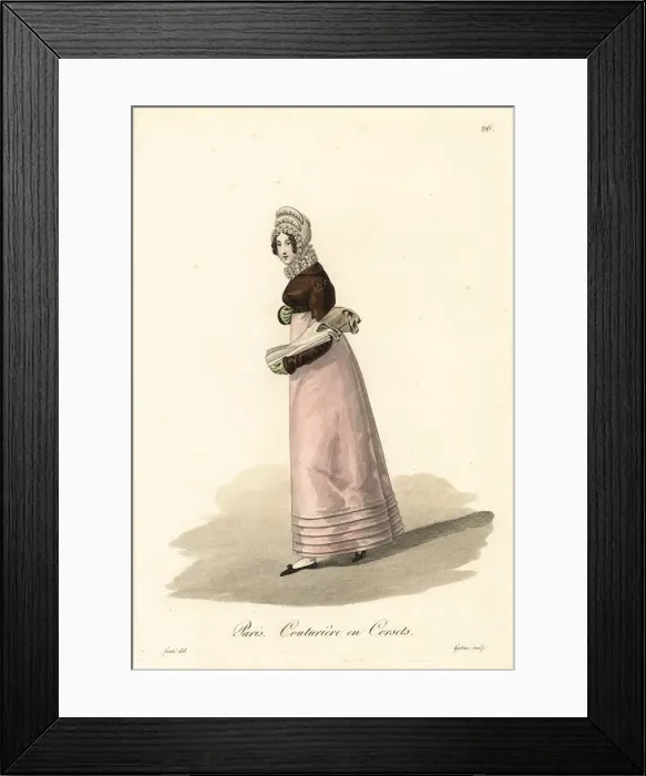 Framed Print : Corset maker, Paris, early 19th century Framed Print : Corset maker, Paris, early 19th century