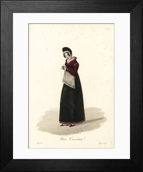 Framed Print : Female knitter, Paris, early 19th century Framed Print : Female knitter, Paris, early 19th century