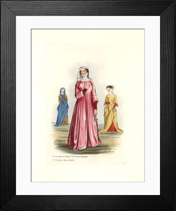 Framed Print : Womens costume from the reigns of Edward I and II (1272-1327) Framed Print : Womens costume from the reigns of Edward I and II (1272-1327)