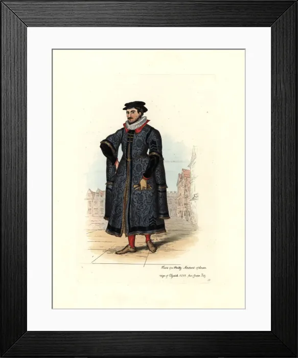 Framed Print : Habit of a wealthy London merchant, time of Elizabeth I Framed Print : Habit of a wealthy London merchant, time of Elizabeth I