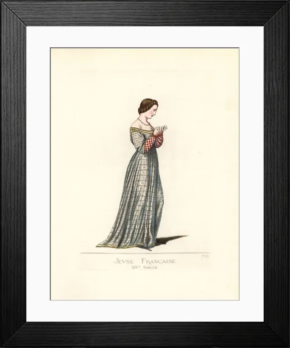 Framed Print : Costume of a young French woman, 14th century Framed Print : Costume of a young French woman, 14th century