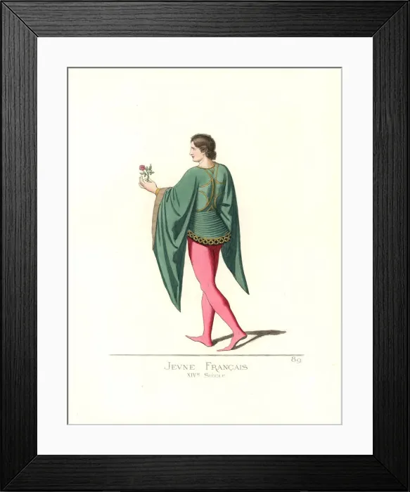 Framed Print : Costume of a young French man, 14th century Framed Print : Costume of a young French man, 14th century