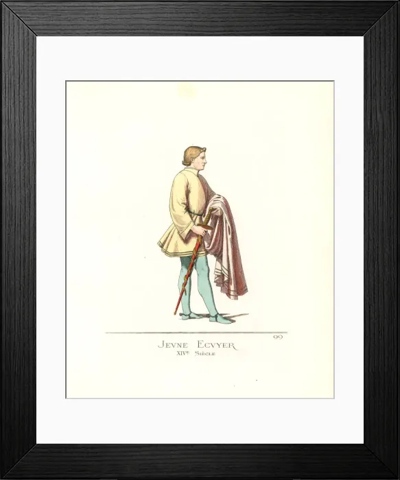 Framed Print : Costume of a young squire, 14th century Framed Print : Costume of a young squire, 14th century