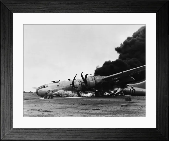 Framed Print : Boeing B-29 crash landing on retrun from raid Framed Print : Boeing B-29 crash landing on retrun from raid