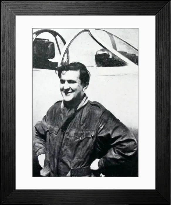 Framed Print : Wade, Trevor SWimpey, tp Squadron Leader RAF Retired and a Hawker P1052 Framed Print : Wade, Trevor SWimpey, tp Squadron Leader RAF Retired and a Hawker P1052