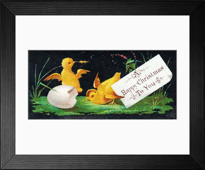 Framed Print : Two yellow chicks on a Christmas card Framed Print : Two yellow chicks on a Christmas card