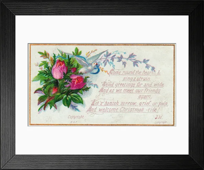 : Pink roses and a dove on a Christmas card : Pink roses and a dove on a Christmas card
