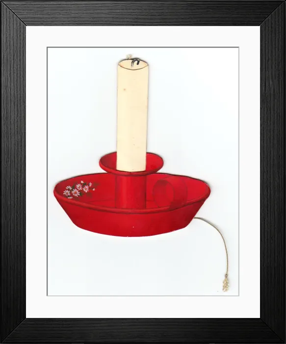 Framed Print : Christmas card in the shape of a candle and holder Framed Print : Christmas card in the shape of a candle and holder